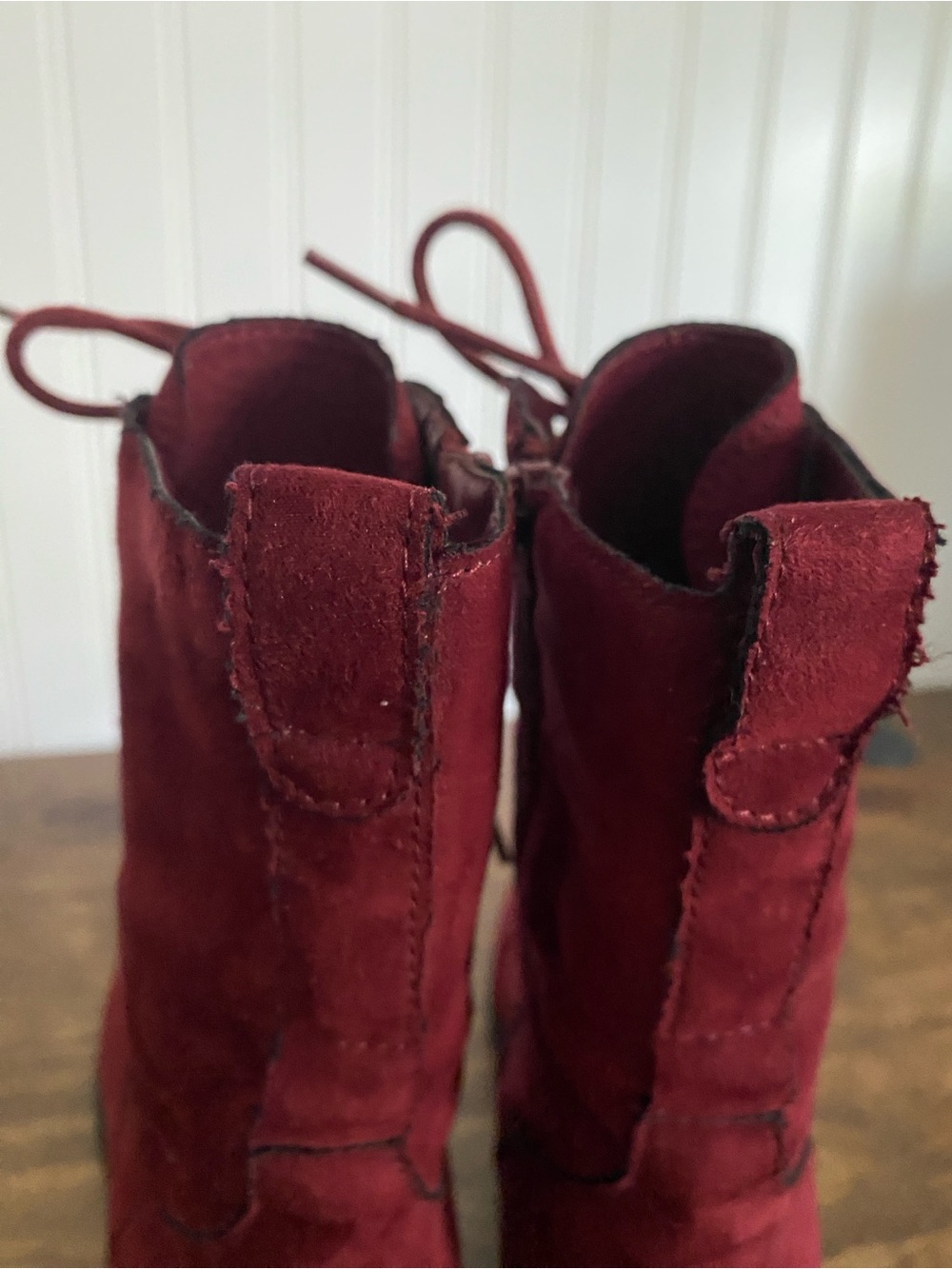 Rouge Helium - Burgundy Lace-Up Suede High Ankle Boots - size: 8 (women’s) - Picture 11 of 14